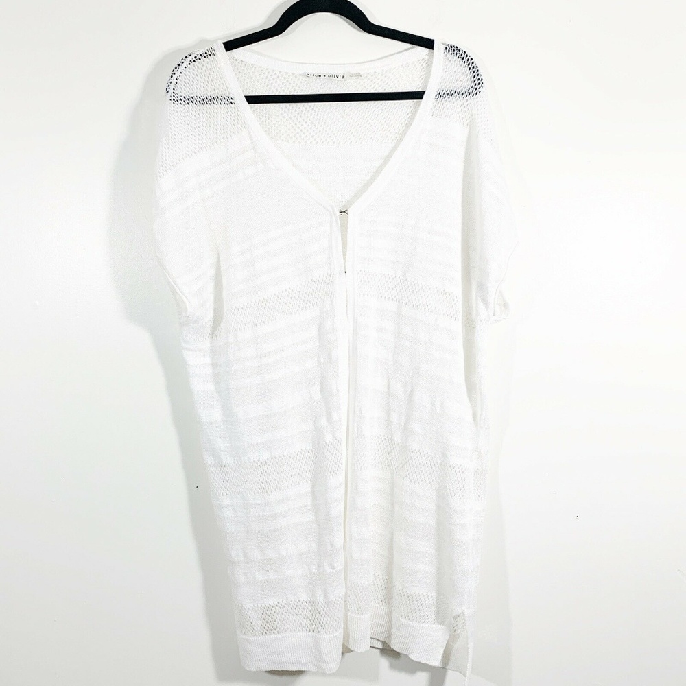 Alice+Olivia White Open Knit Hook Front Cardigan